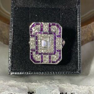 Art Deco Silver and Purple Statement Ring size 8.5